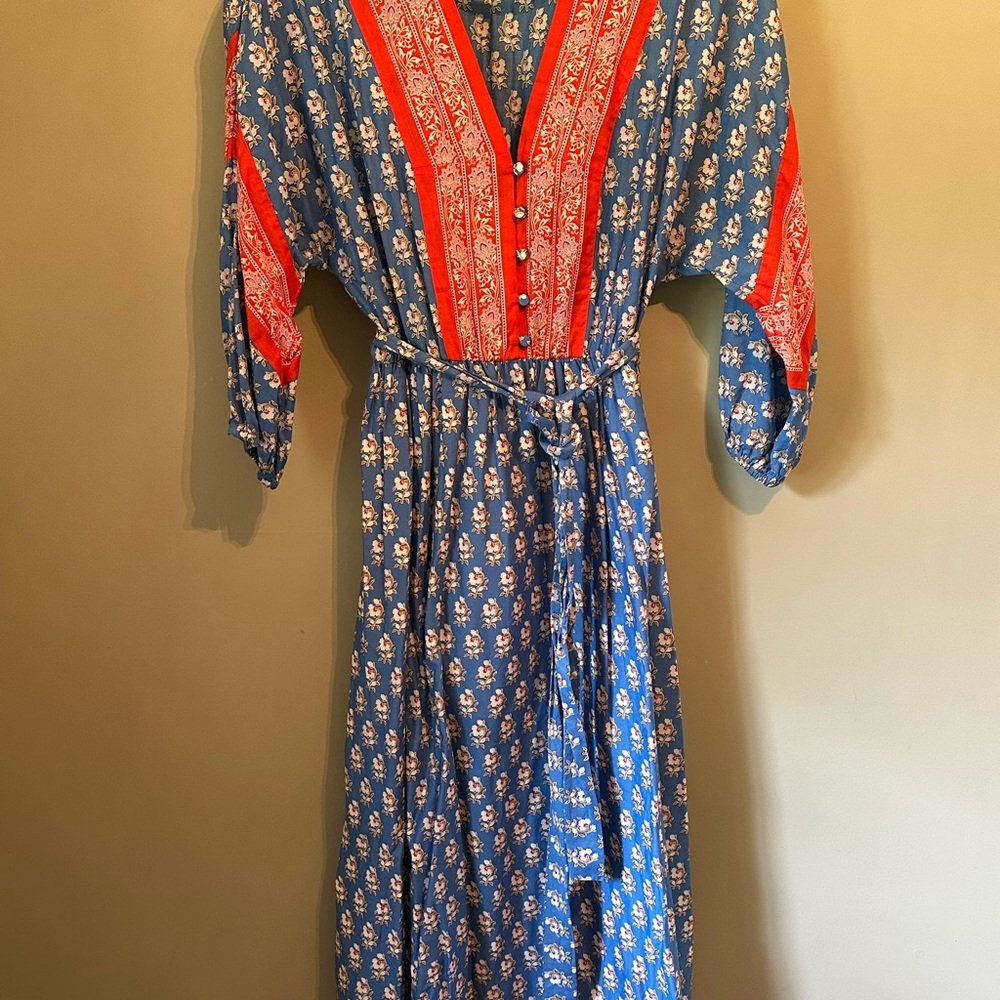 J. Crew Blue and Orange Sundress/cover up with V-Neck and Dolman Sleeves